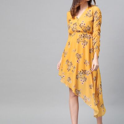Floral Wrap Mustard Dress