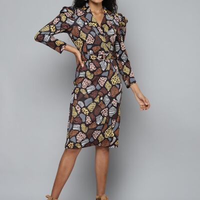 Abstract Animal Print Notch Collar Dress