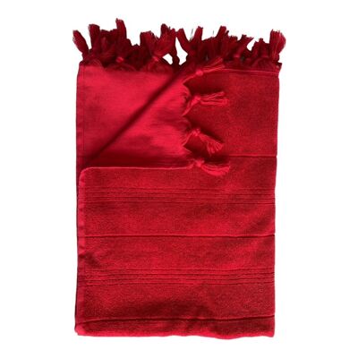 Fouta Hammam XL Red terry cloth with knotted fringes 150x180cm 330gm²