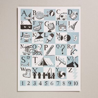 Risograph Print - Teal Alphabet