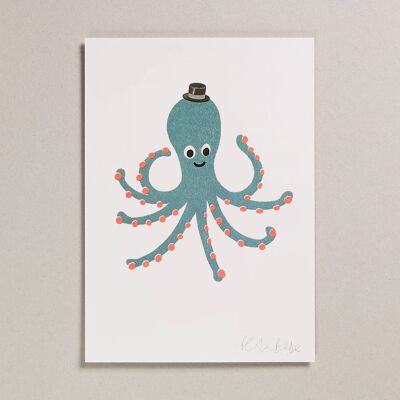 Risograph Print - Teal Octopus