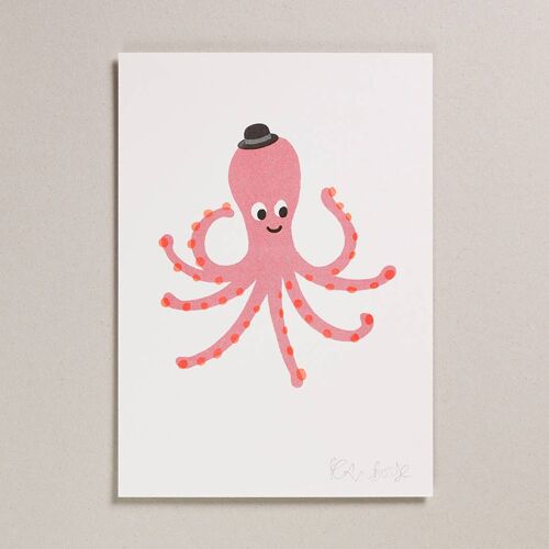 Risograph Print - Pink Octopus