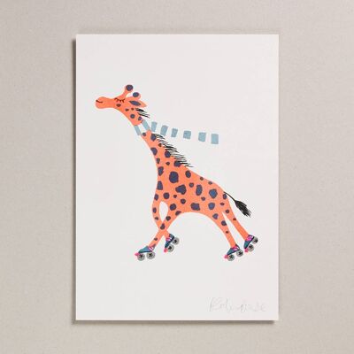 Risograph Print - Giraffe on Skates