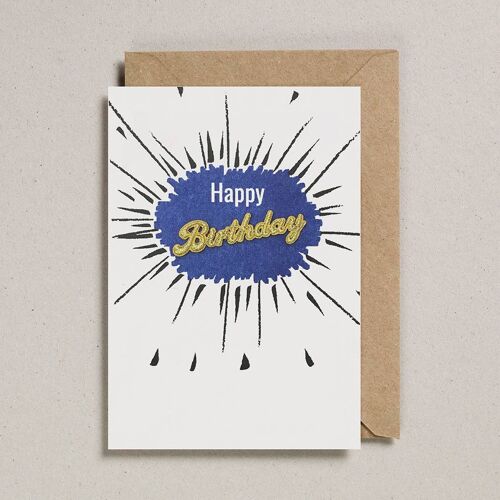 Word Card - Pack of 6 - Happy Birthday Navy