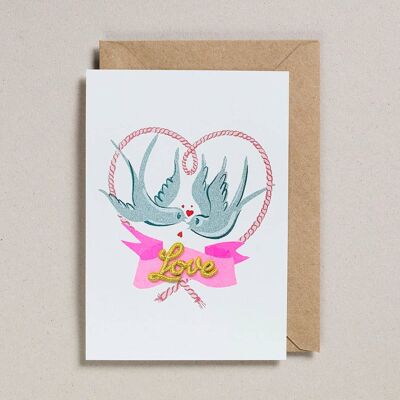 Valentines - Pack of 6 -  Birds with Rope Heart