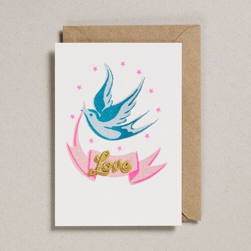 Valentines Card - Pack of 6 - Bird & Ribbon