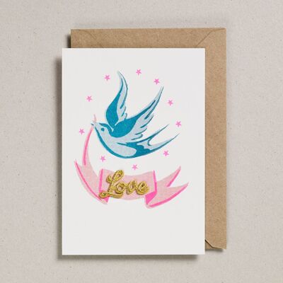 Valentines Card - Pack of 6 - Bird & Ribbon