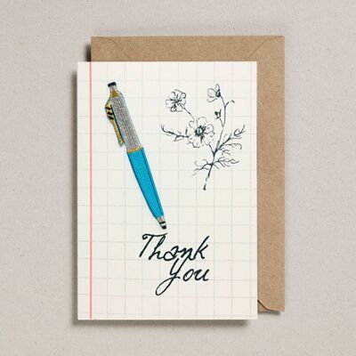 Escribir con tarjetas - Paquete de 6 - Bolígrafo verde azulado - Gracias