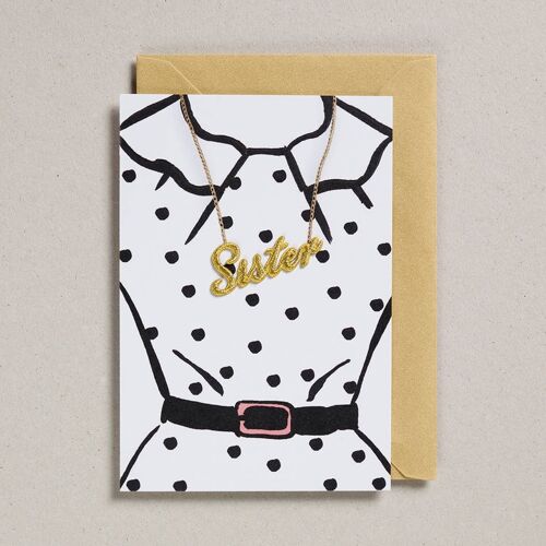 Gold Word Card - Pack of 6 - Sister Black Spotty Dress