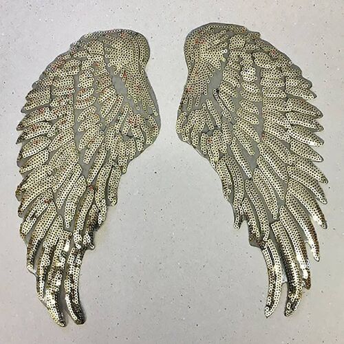 Iron on Patch - Pack of 3 - Set of 2 Gold Sequin Wings - Lge