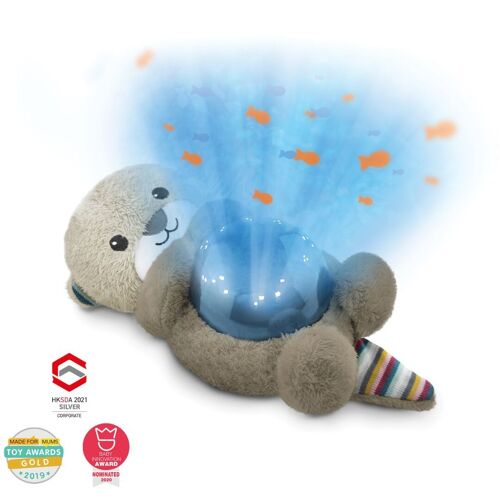 Otto The Otter - LED Night Light Projector - Ocean Theme with Moving Fishes, Waves and Soothing Melodies, Battery-Operated Portable Baby Soother, 3 Steps Sleep Program, 5 Sounds, Cry Sensor
