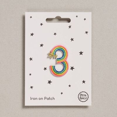 Iron on Patch - Pack of 6 - Rainbow Number - Three