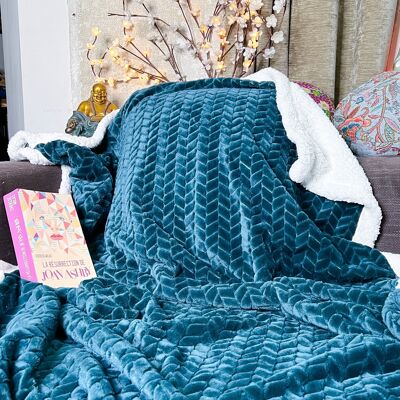 REVERSIBLE DOUBLE THICKNESS BLANKET | DUCK BLUE HERRINGBONE