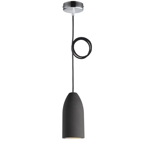 Betonlampe dark edition 7,5 x 16 cm, Deckenlampe einflammig, LED Pendelleuchte mit Textilkabel Schwarz
