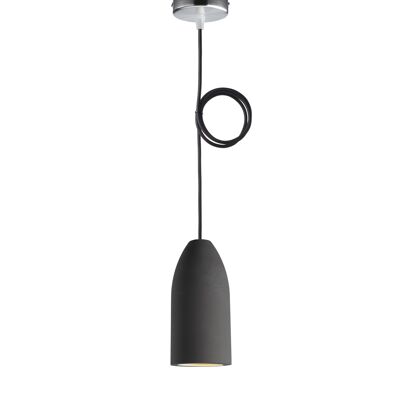 Betonlampe dark edition 7,5 x 16 cm, Deckenlampe einflammig, LED Pendelleuchte mit Textilkabel Schwarz