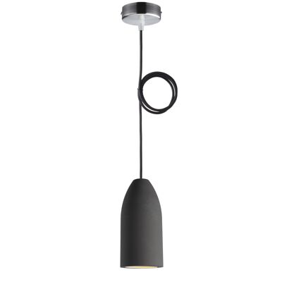 Betonlampe dark edition 7,5 x 16 cm, Deckenlampe einflammig, LED Pendelleuchte mit Textilkabel Schwarz