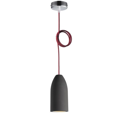 Betonlampe dark edition 7,5 x 16 cm, Deckenlampe einflammig, LED Pendelleuchte mit Textilkabel Bordeaux