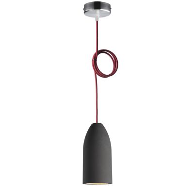 Concrete lamp dark edition 7.5 x 16 cm, ceiling lamp with one lamp, LED pendant lamp with Bordeaux textile cable