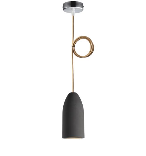 Betonlampe dark edition 7,5 x 16 cm, Deckenlampe einflammig, LED Pendelleuchte mit Textilkabel Gold
