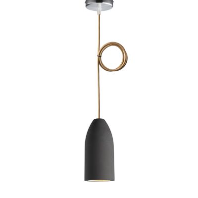 Lámpara Concrete edición dark 7,5 x 16 cm, lámpara de techo con una lámpara, lámpara colgante LED con cable textil dorado