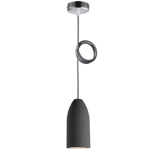 Betonlampe dark edition 7,5 x 16 cm, Deckenlampe einflammig, LED Pendelleuchte mit Textilkabel Baumwolle