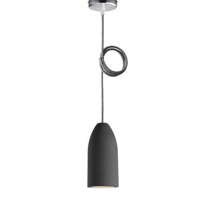 Betonlampe dark edition 7,5 x 16 cm, Deckenlampe einflammig, LED Pendelleuchte mit Textilkabel Baumwolle