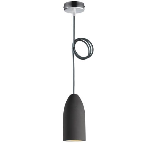 Betonlampe dark edition 7,5 x 16 cm, Deckenlampe einflammig, LED Pendelleuchte mit Textilkabel Schiefer
