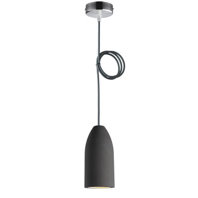 Lampada in cemento edizione scura 7,5 x 16 cm, lampada da soffitto con una lampada, lampada a sospensione a LED con cavo tessile ardesia