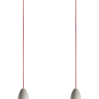 Plafonnier en béton, édition lumineuse à deux flammes, suspension de chambre avec câble textile rouge