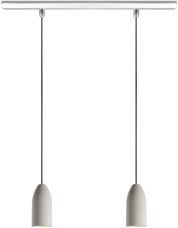 Plafonnier en béton à deux lumières, édition légère, avec câble textile noir, suspension dans le salon 1