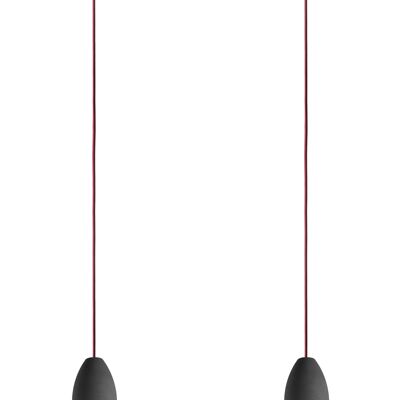 Suspension 2 flammes dark edition, lampe suspension béton table à manger avec câble textile Bordeaux, plafonnier lampe salon