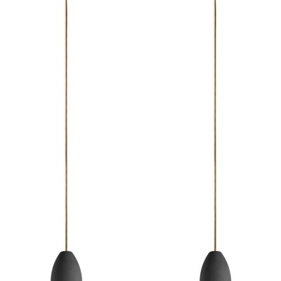 Plafonnier à deux lampes dark edition, suspension en béton avec câble textile doré