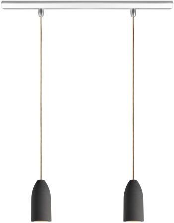 Plafonnier à deux lampes dark edition, suspension en béton avec câble textile doré 1