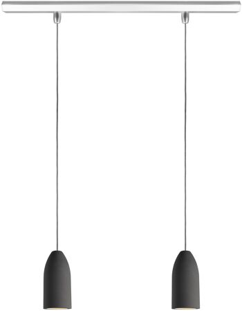 Plafonnier en béton à deux flammes dark edition, lampe suspension de salon avec câble textile gris 1