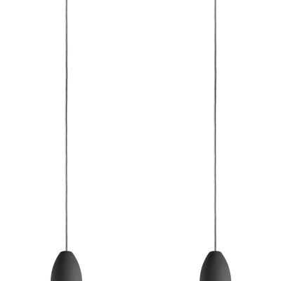 Plafonnier en béton à deux flammes dark edition, lampe suspension de salon avec câble textile gris