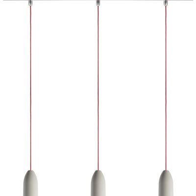 Pendant lamp 3 flames light edition, dining room lamp hanging with red textile cable, concrete lamp ceiling