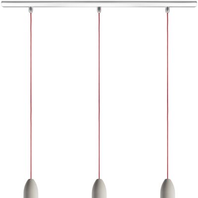 Suspension 3 flammes light edition, lampe salle à manger suspendue avec câble textile rouge, plafonnier béton lampe