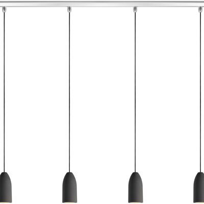 Suspension 4 flammes dark edition avec câble textile noir, suspension table à manger quatre lampes dimmable en béton