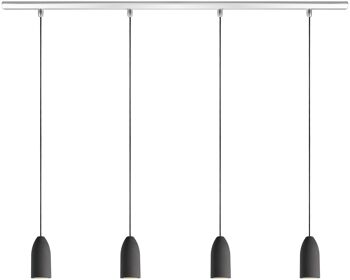 Suspension 4 flammes dark edition avec câble textile noir, suspension table à manger quatre lampes dimmable en béton 1
