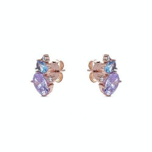 Boucles d'oreilles Khufna en argent sterling 925 avec bain en or rose 18 carats et quartz hydrothermal multicolore.