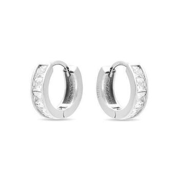 Boucles d'oreilles essentielles en argent sterling 925 avec placage de rhodium et zircone brillante. 12,5 x 3,9 5