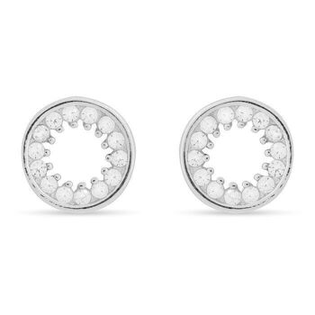 Boucles d'oreilles essentielles en argent sterling 925 avec placage de rhodium et zircone brillante. 8,7 x 8,7 2