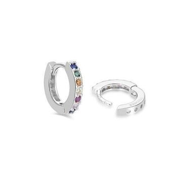 Boucles D'oreilles Leofcar En Argent Sterling 925 Avec Placage De Rhodium Et Zircone Multicolore. 6