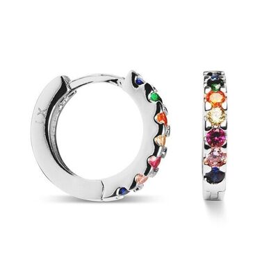 Leofcar Earrings in 925 Sterling Silver with Rhodium Plating and Multicolor Zirconia.