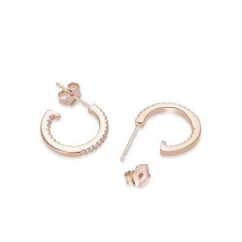 Boucles d'oreilles Xoma en argent sterling 925 avec bain en or rose 18 carats et zircone brillante. 15x1,9 2