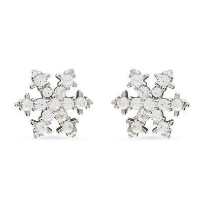 Rhodium-plated 925 sterling silver snowflake earrings with shiny zirconia.