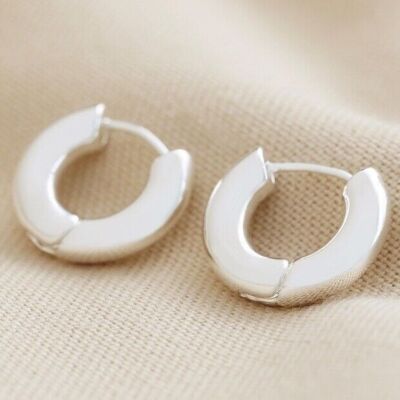 Small Chunky Huggie Hoop Earrings in Silver