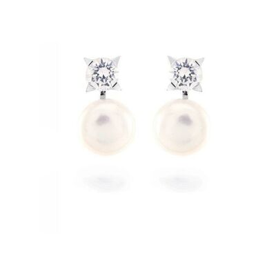 Essential Earrings In 925 Sterling Silver With Rhodium Plating And White Pearl 15.9x9.4
