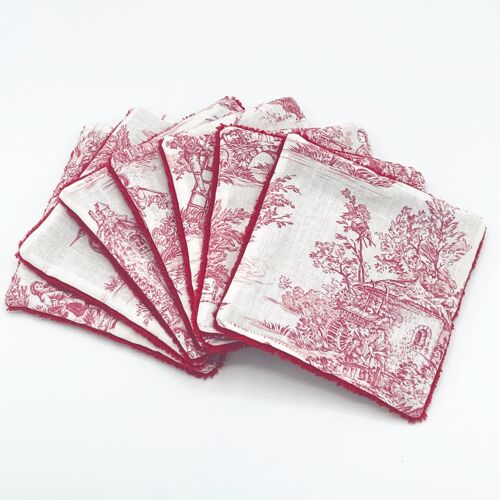 Set of 7 make-up remover wipes Toile de Jouy Mini pastoral red