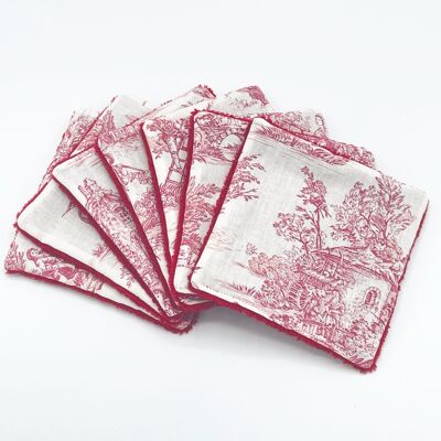 Set de 7 toallitas desmaquillantes Toile de Jouy Mini rojo pastoral